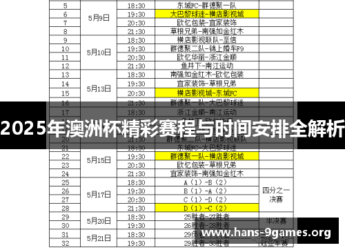 2025年澳洲杯精彩赛程与时间安排全解析 2025年澳洲杯精彩赛程与时间安排全解析